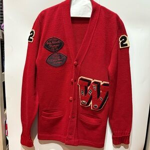 Red Varsity Cardigan Sweater Vintage!!